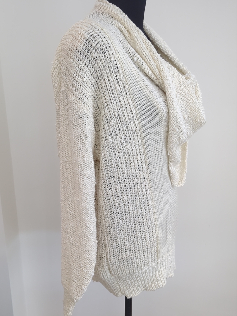 Oversized Vintage Artisanal Cream Cowl Neck Sweater - Picture 12 of 16